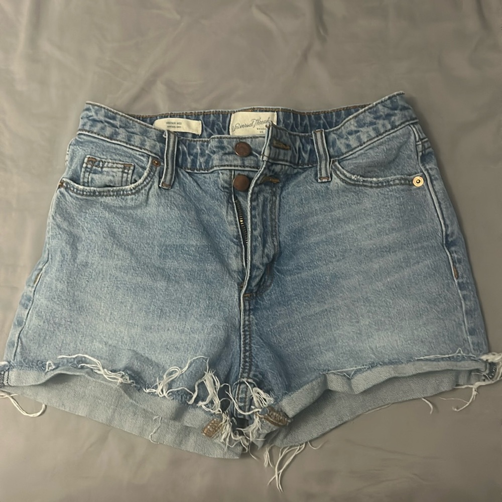distressed cuffed denim shorts